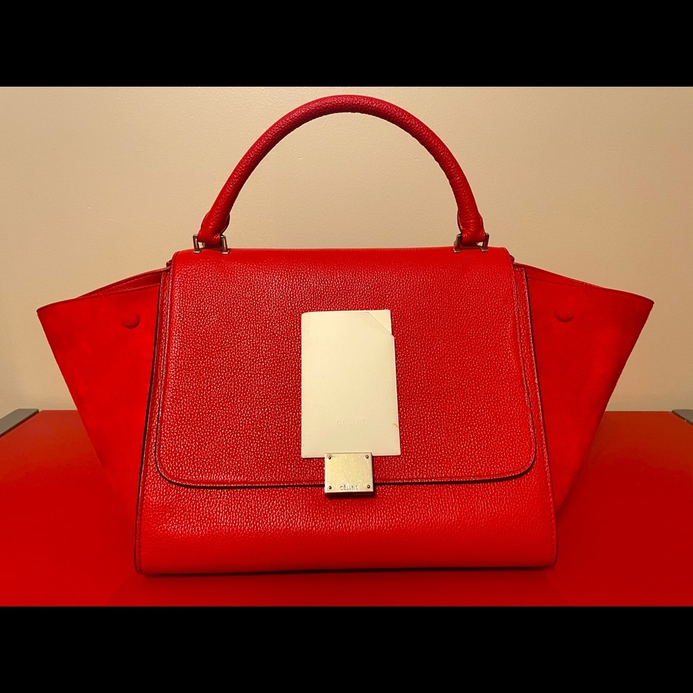 Celine Trapeze Red Leather Cross Body Bag
